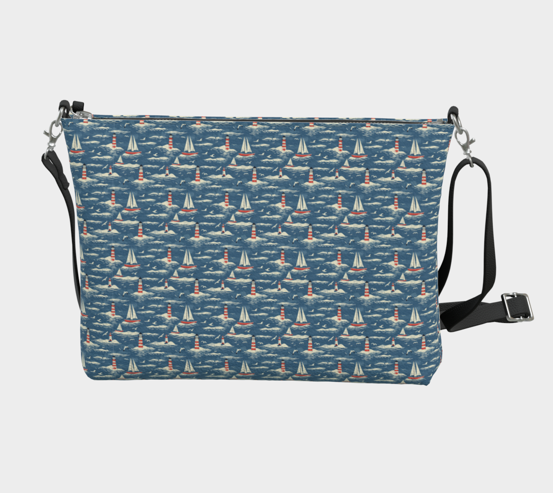 Blue, White, Red Sailboat Vegan Leather Crossbody Purse