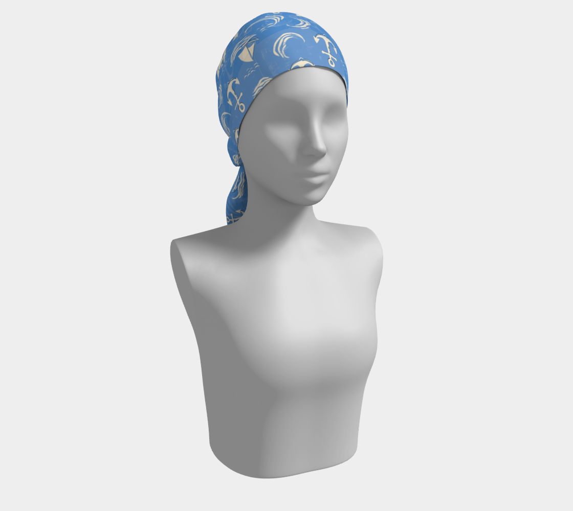 Blue Water with Cream Nautical Elements Long Scarf