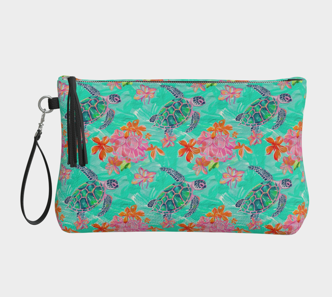 Turtles and Flowers Vegan Leather Make Up Bag