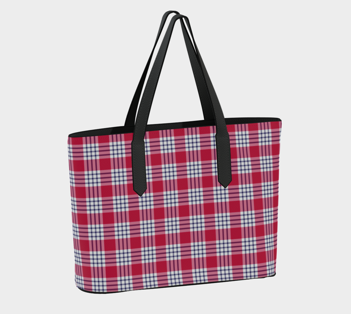Red and Blue Plaid Vegan Leather Tote