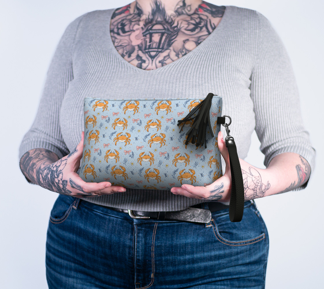 Blue with Crabs and Bows 1605 Vegan Leather Clutch Purse