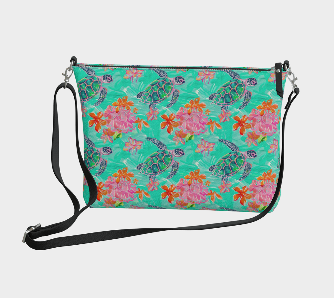 Turtles and Flowers Vegan Leather Crossbody Purse