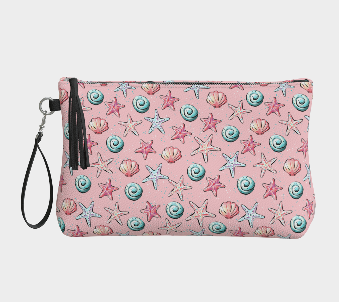 Pink Shells Vegan Leather Makeup Bag