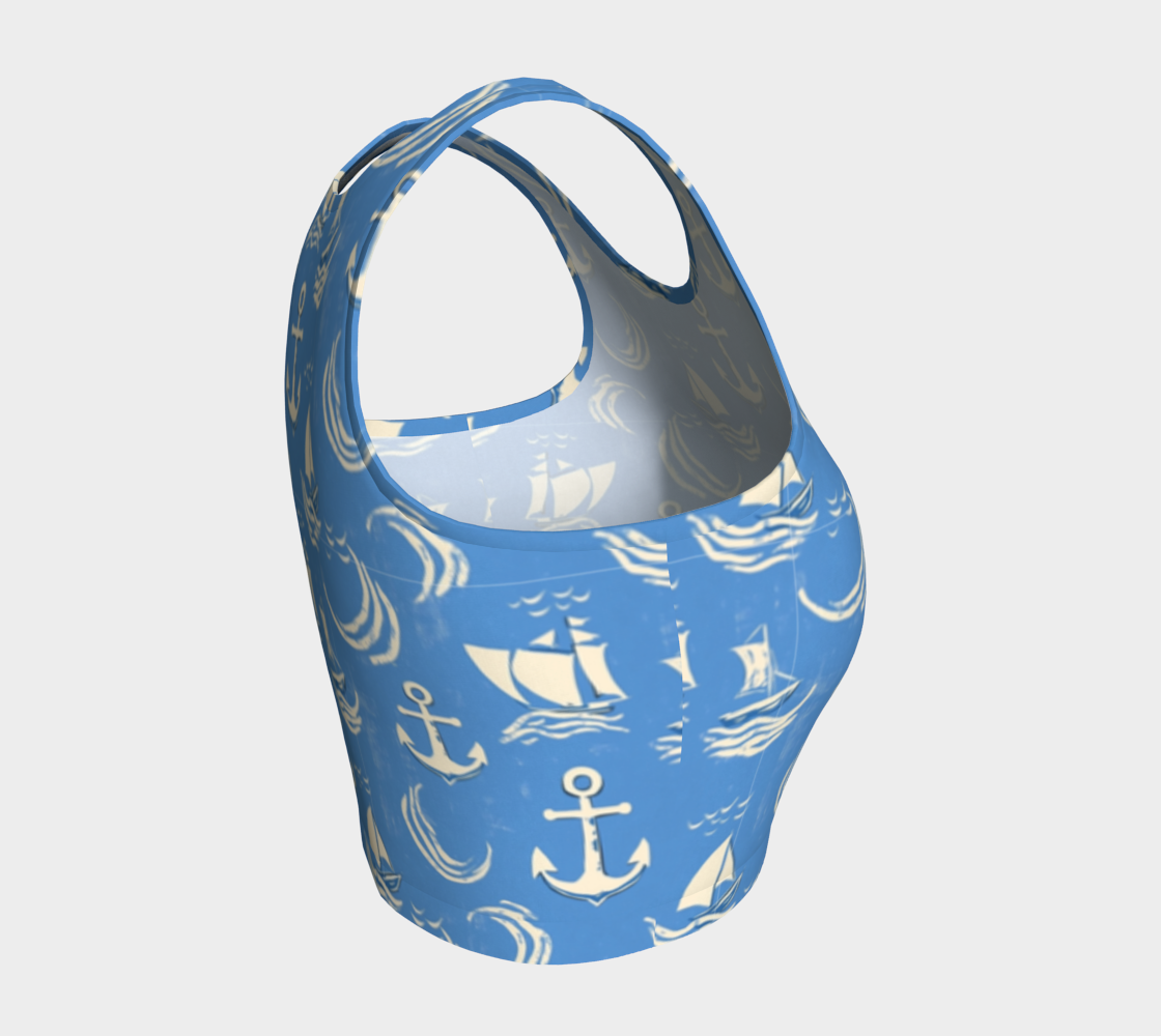 Blue Water with Cream Nautical Elements Athletic Crop Top