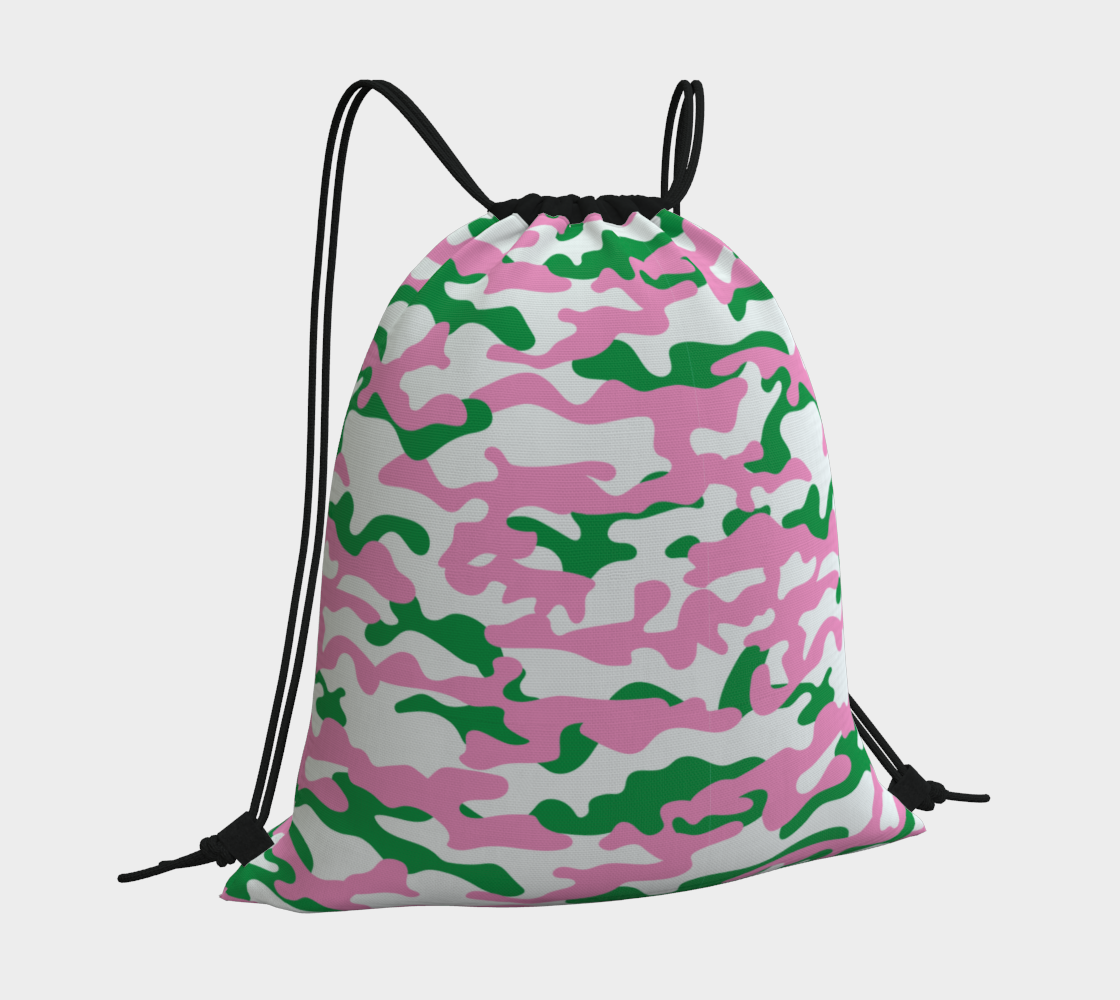 Pink Green Camo Drawstring bag