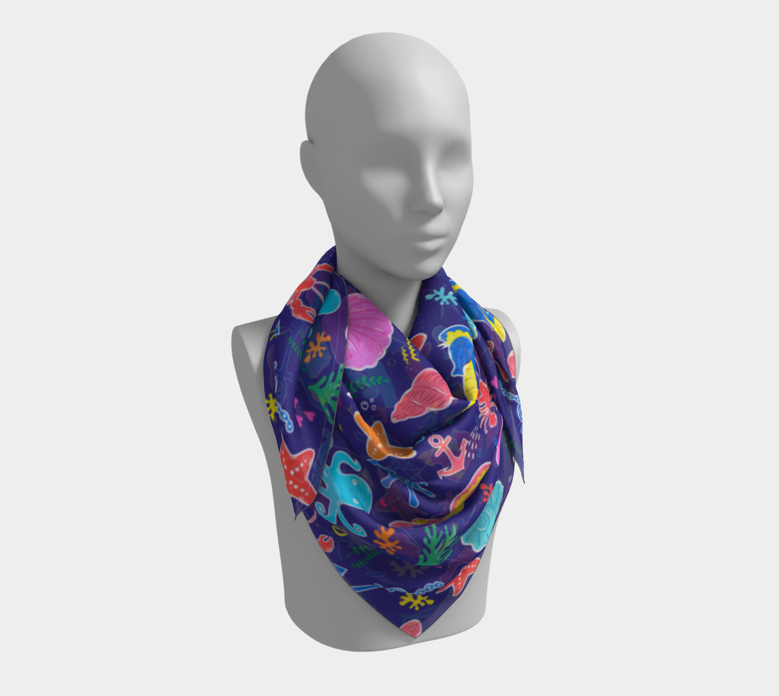 Royal Blue Under the Sea Square Scarf 171