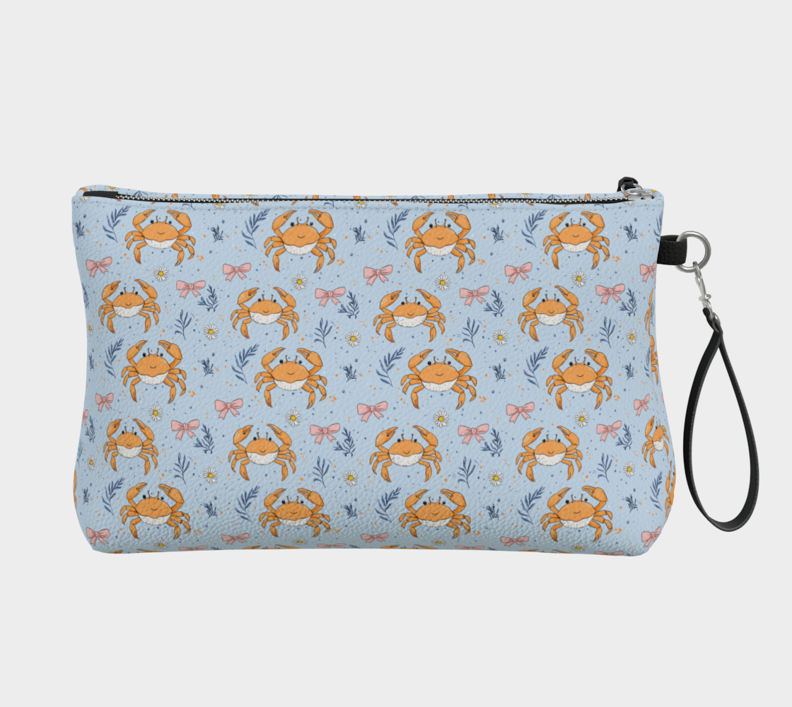 Blue with Crabs and Bows 1605 Vegan Leather Clutch Purse
