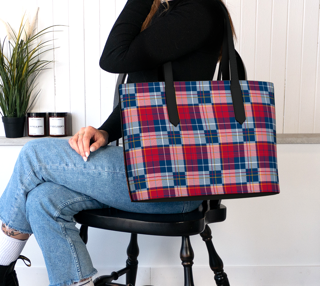 My Red/Blue Pattern Leather Tote Bag