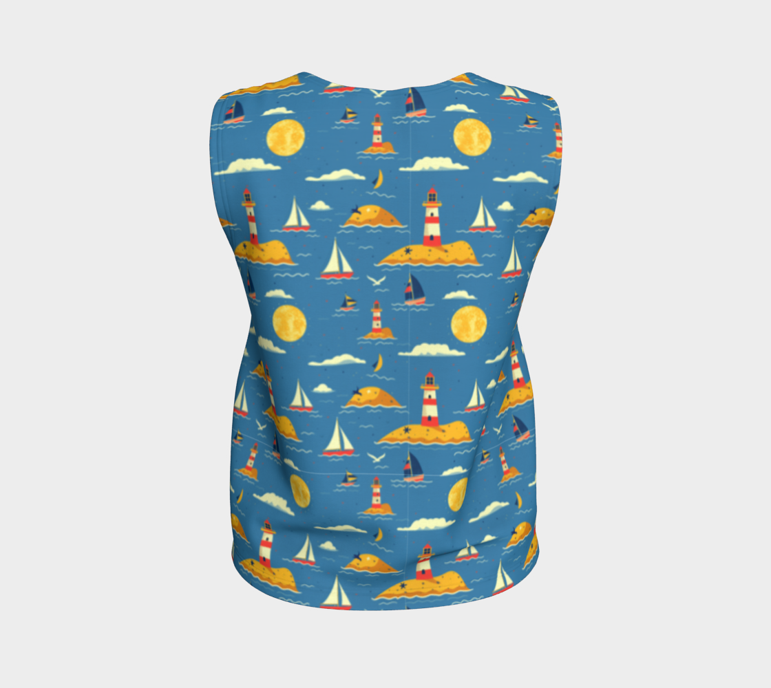 Blue Bag with Lighthouse and Sun on Land Loose Tank Top