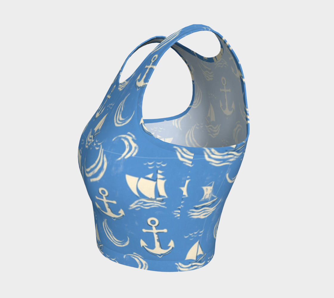 Blue Water with Cream Nautical Elements Athletic Crop Top