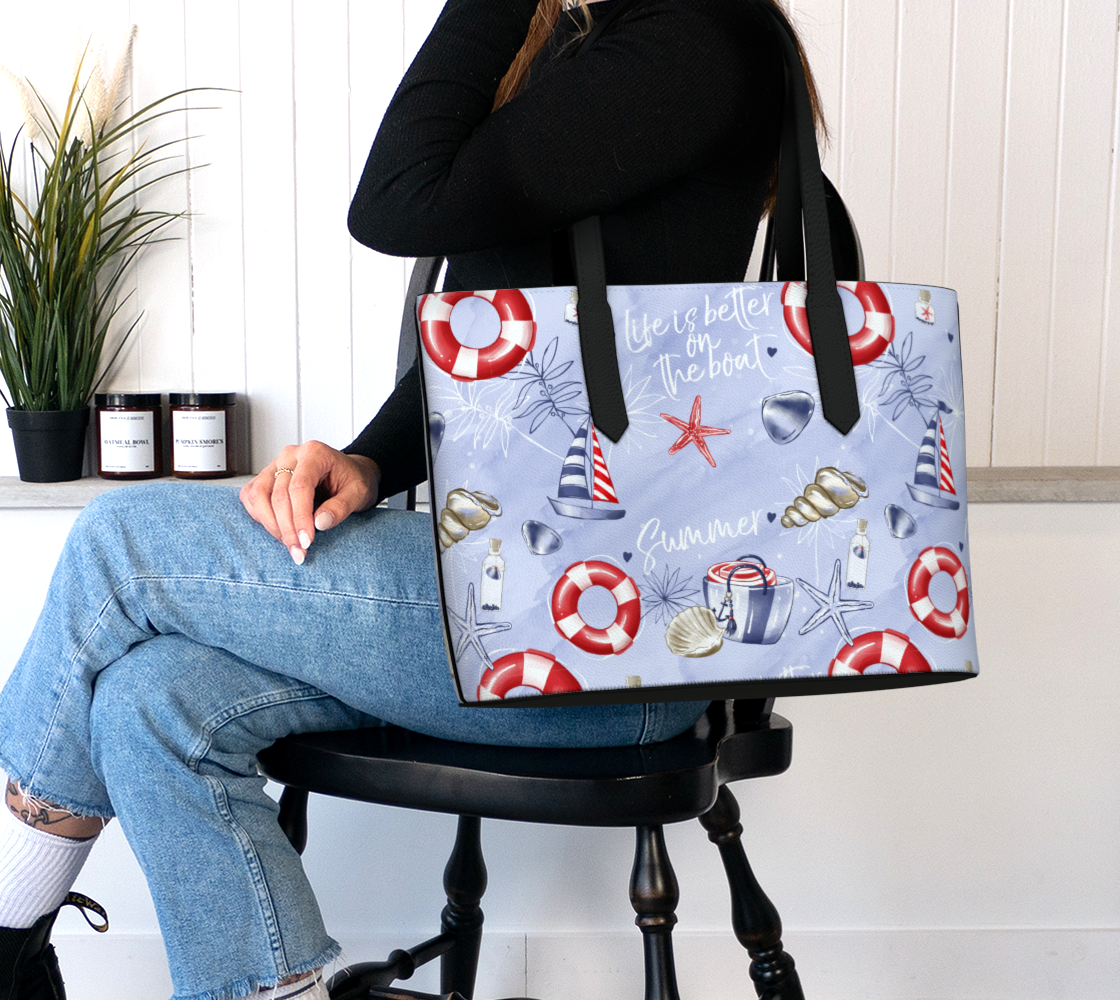 Life is better on the boat Vegan Leather Tote Bag 329
