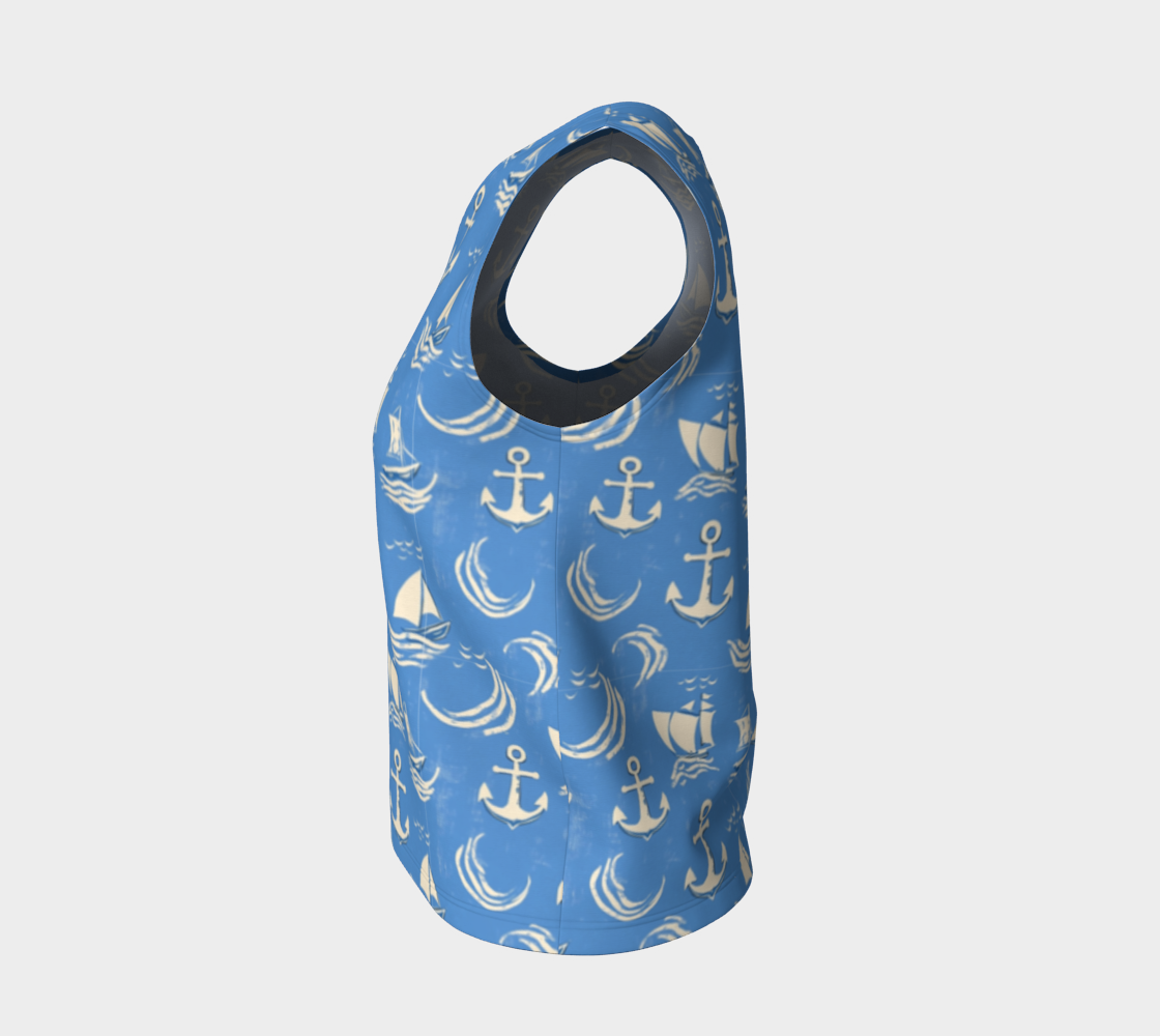 Blue Water with Cream Nautical Elements Loose Tank Top