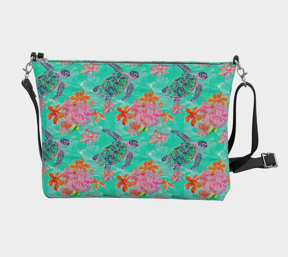 Turtles and Flowers Vegan Leather Crossbody Purse