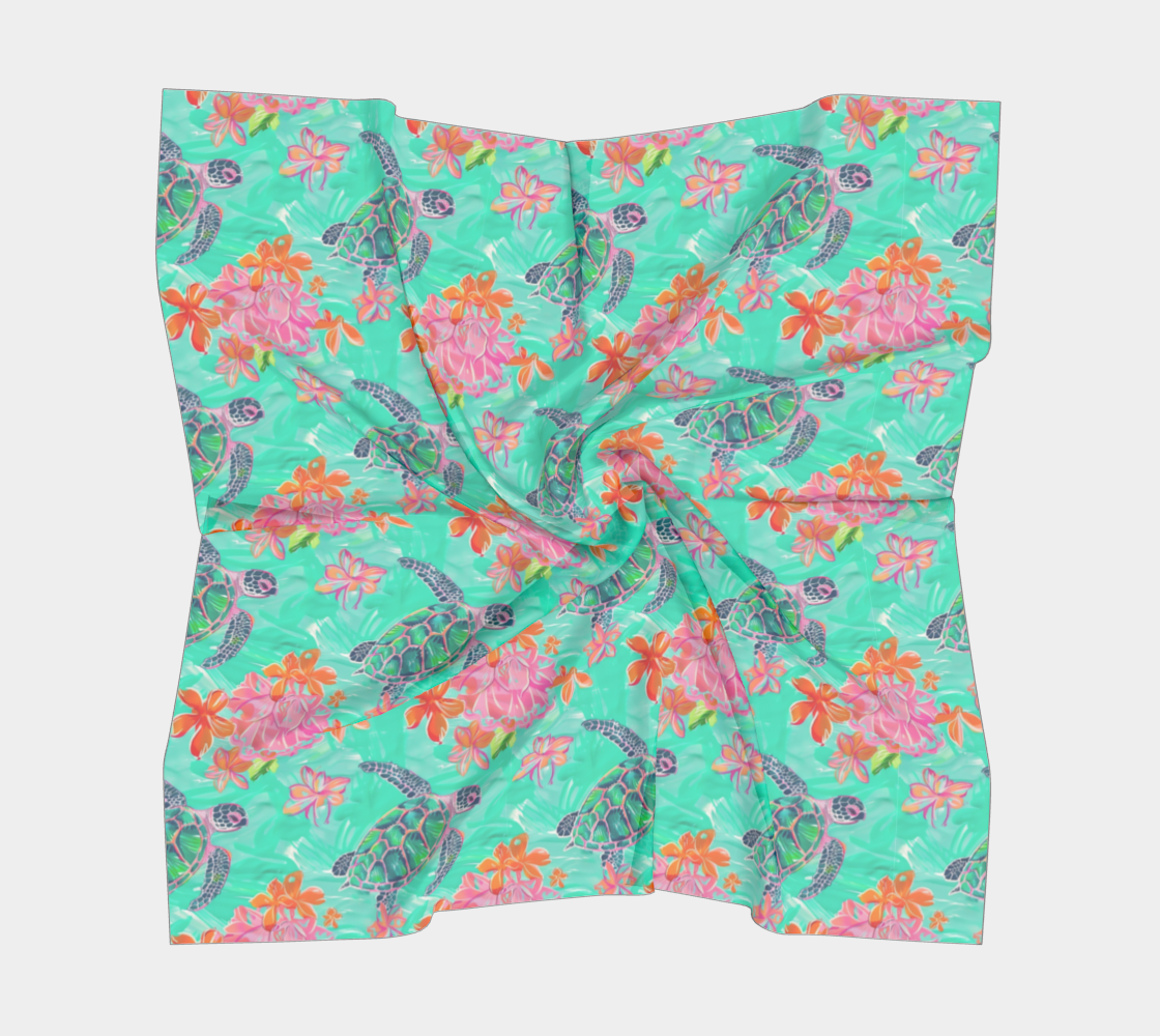 Turtles and Flowers Square Scarf