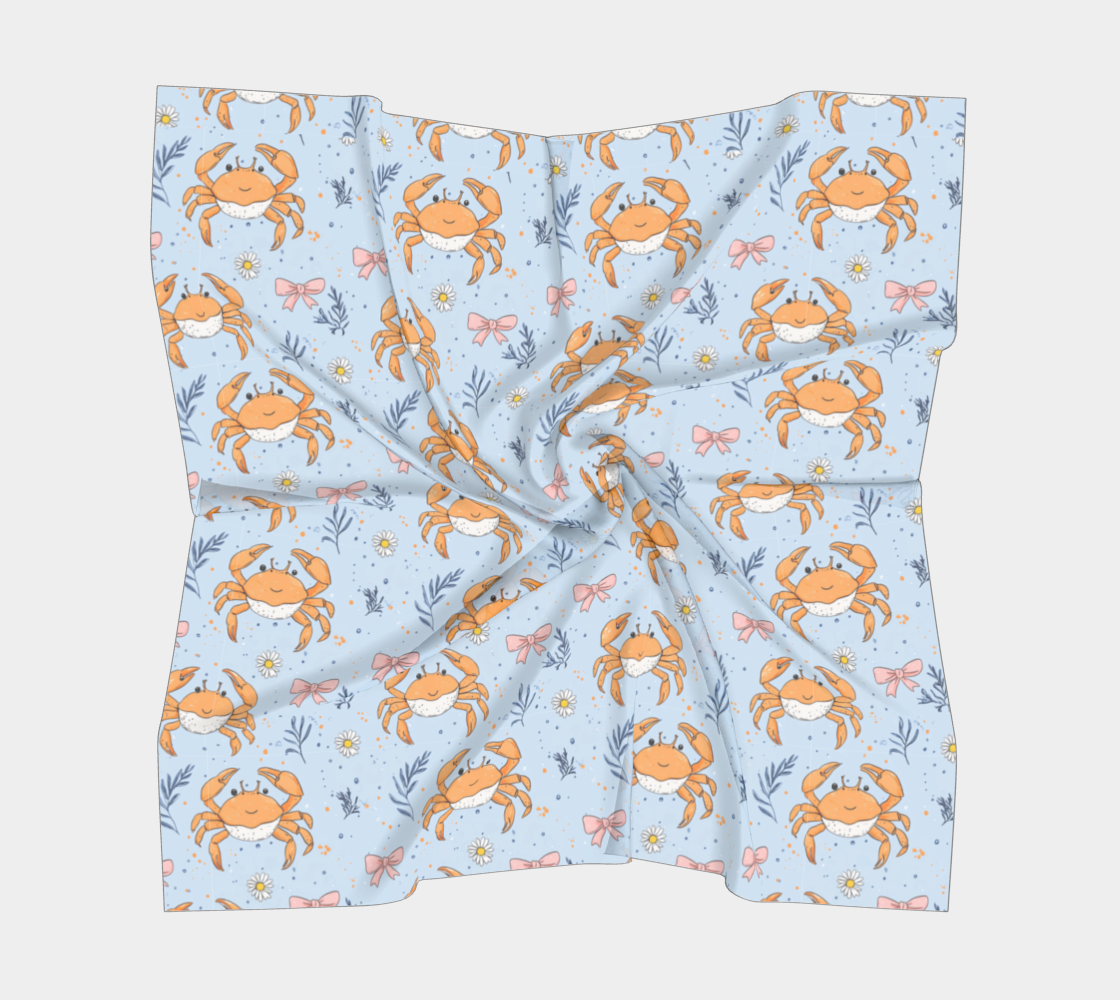 Blue with Crabs and Bows 212 Square Scarf