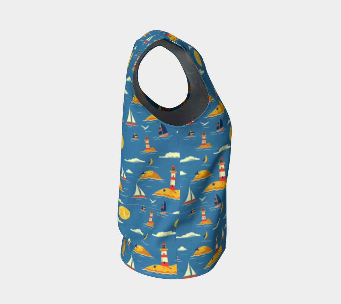 Blue Bag with Lighthouse and Sun on Land Loose Tank Top