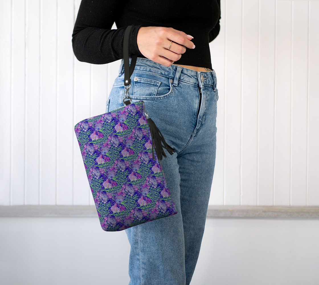 Fish in Green Coral Vegan Leather Makeup Bag
