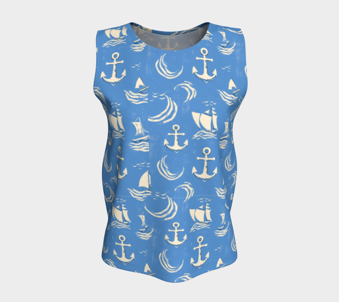 Blue Water with Cream Nautical Elements Loose Tank Top