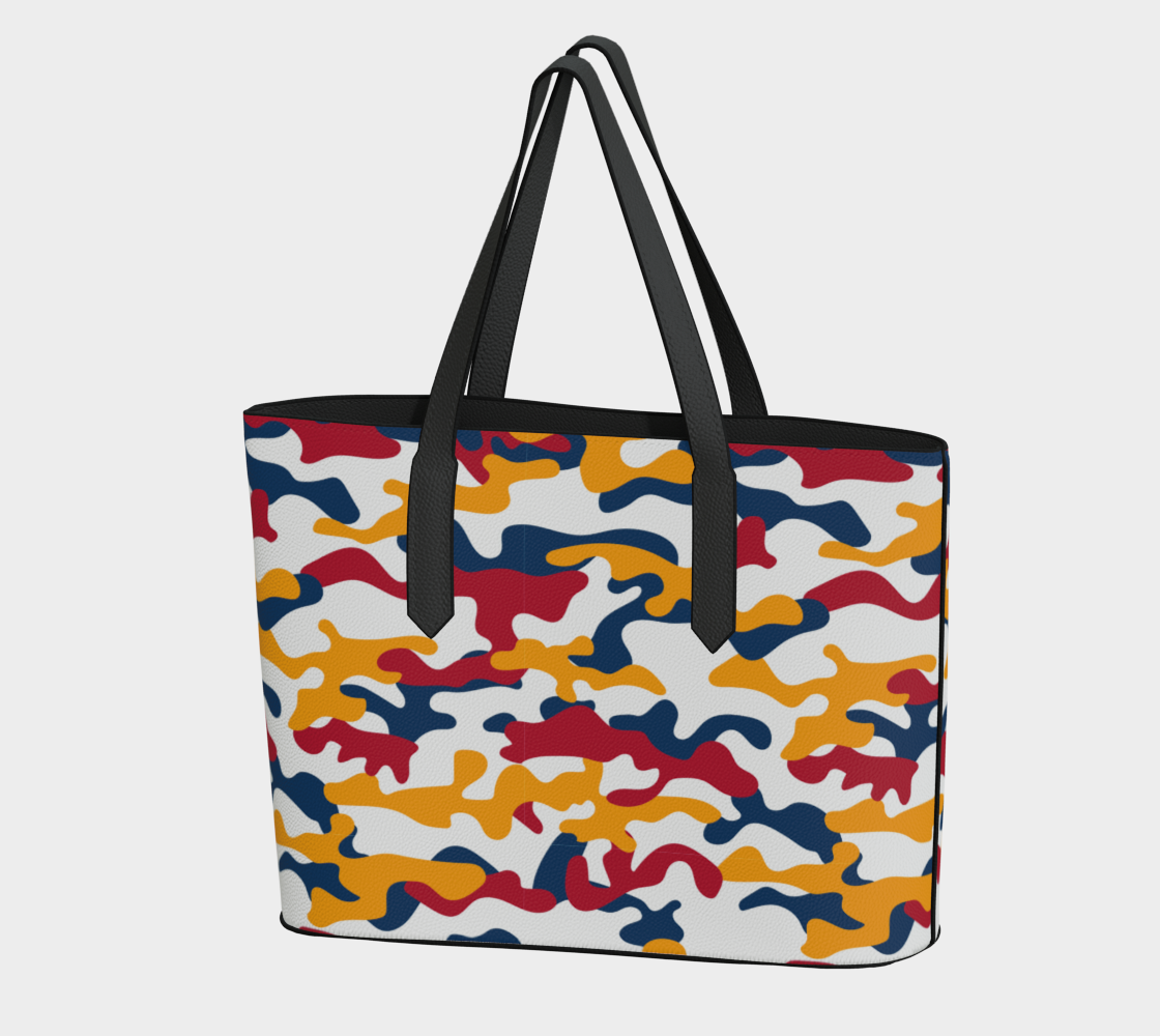 Red, Yellow, Green Camo 1015 VEGAN LEATHER TOTE BAG 1966 BETTER