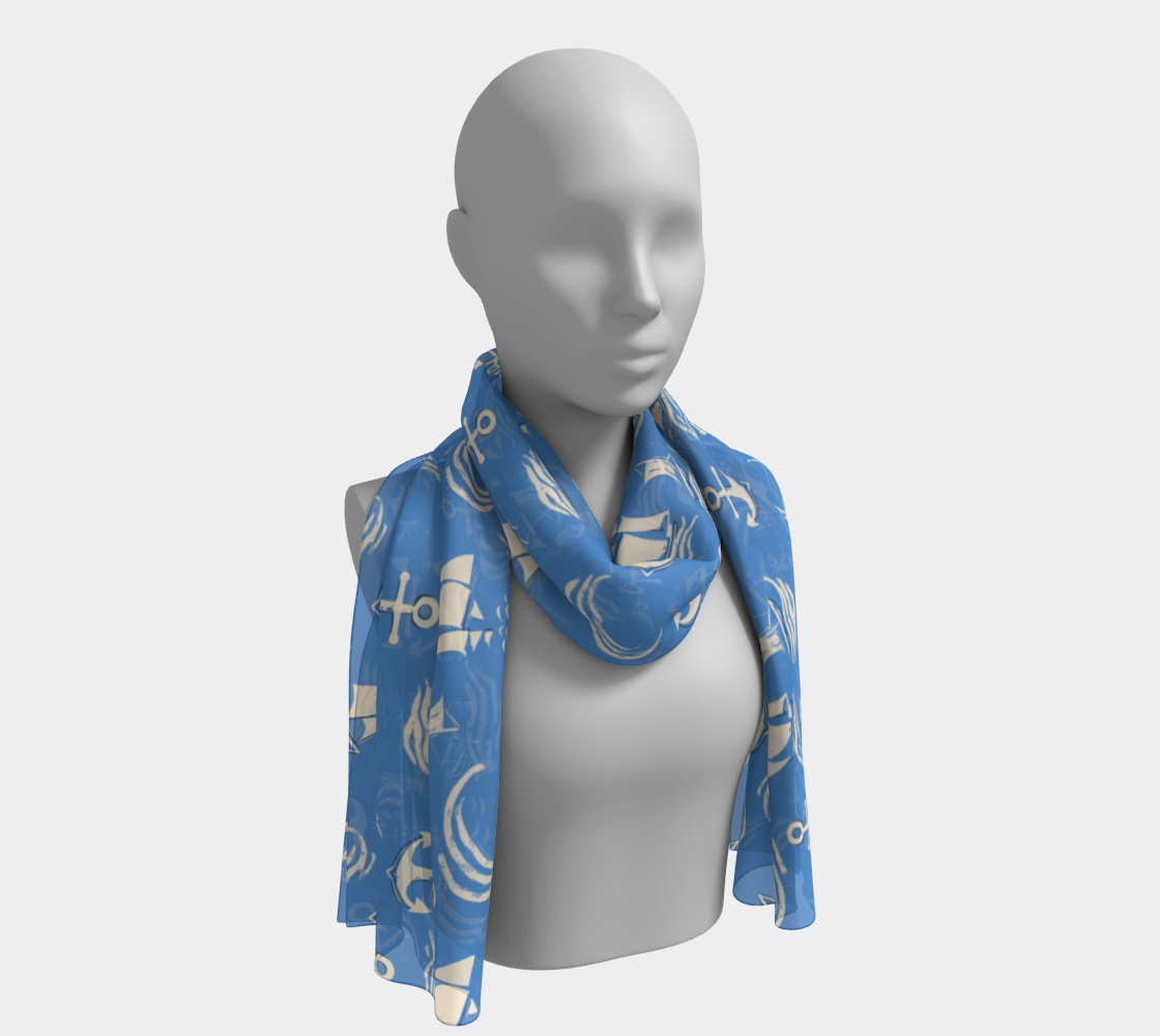 Blue Water with Cream Nautical Elements Long Scarf