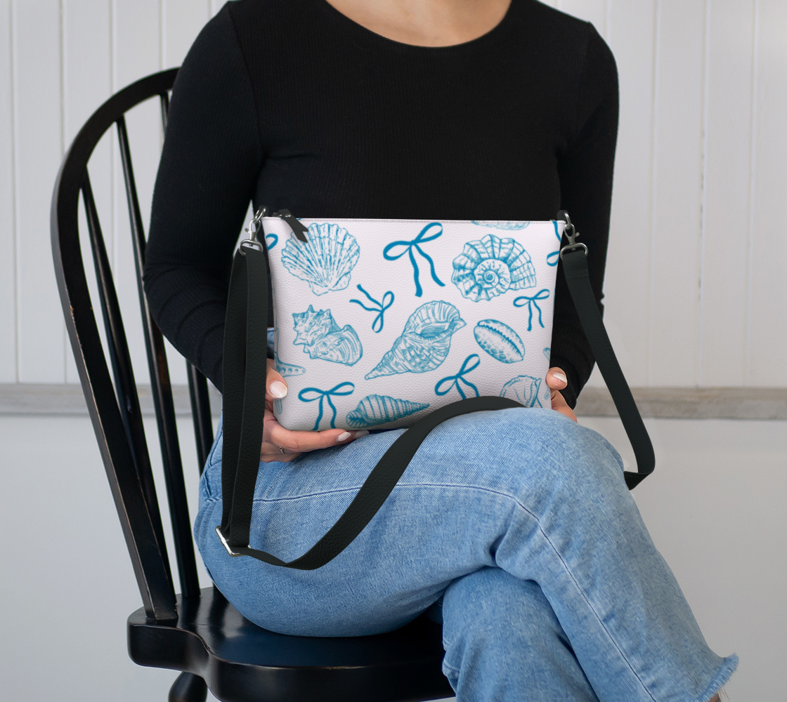 Summer Coquette Bow and Shells Vegan Leather Makeup Bag 343