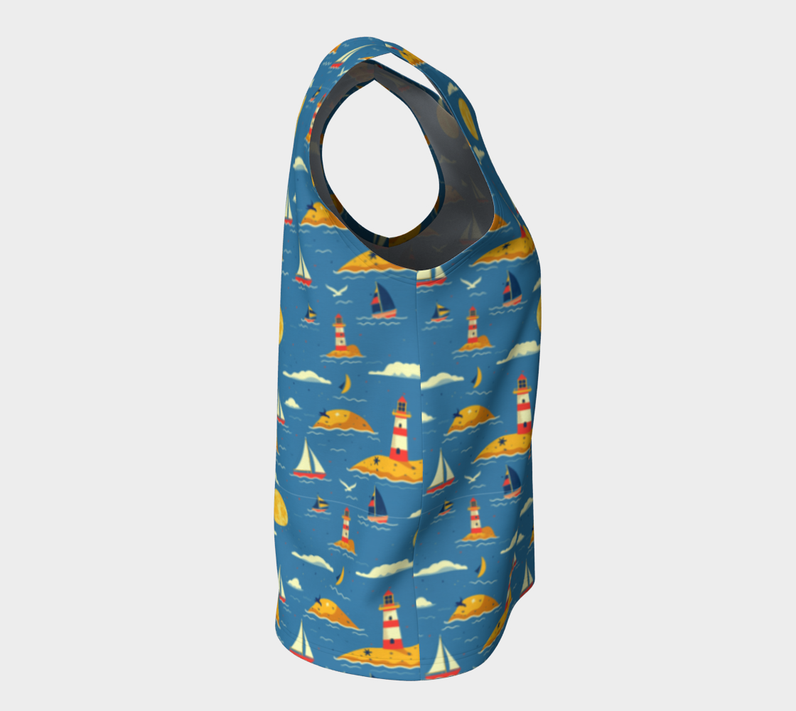 Blue Bag with Lighthouse and Sun on Land Loose Tank Top