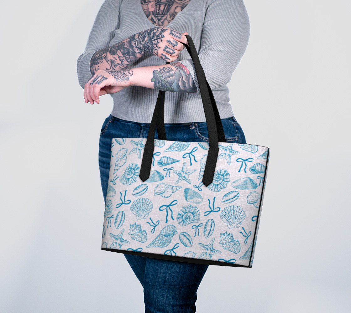 Summer Coquette Bow and Shells Vegan Leather Tote Bag 370