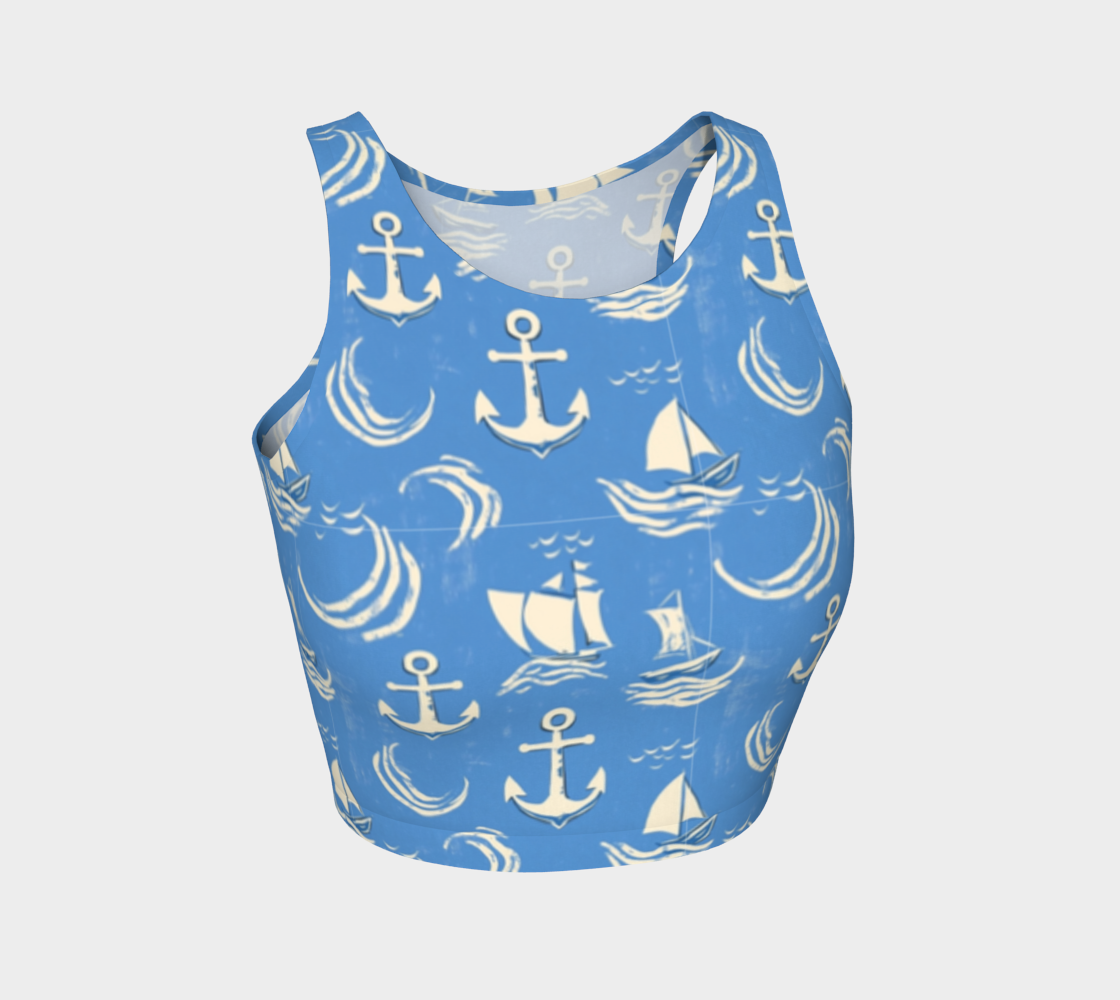 Blue Water with Cream Nautical Elements Athletic Crop Top