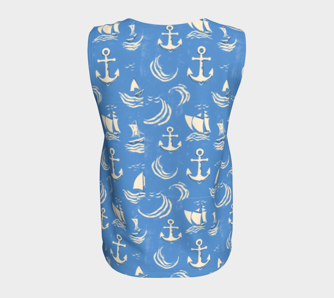 Blue Water with Cream Nautical Elements Loose Tank Top