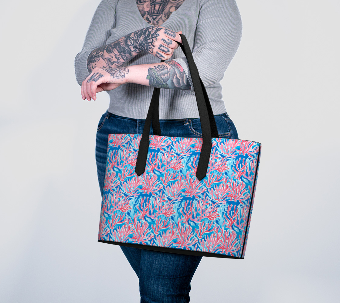 Sea Coral Vegan Leather Tote Bag