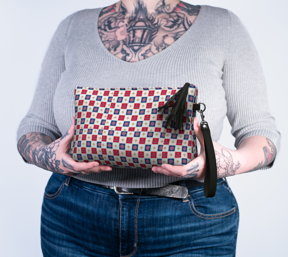 Anchor and Compass Cubes Vegan Leather Makeup Bag