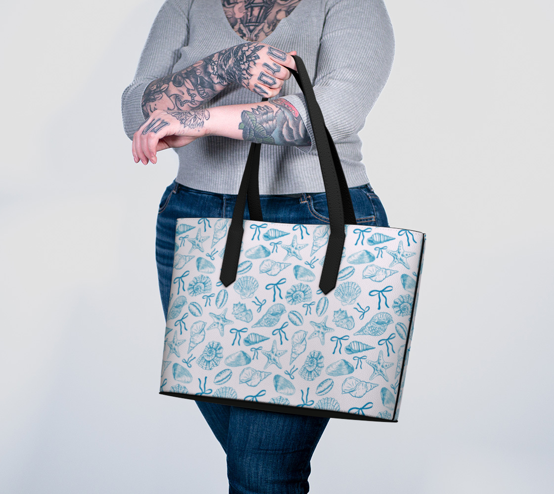 Summer Coquette Bow and Shells Vegan Leather Tote Bag 515