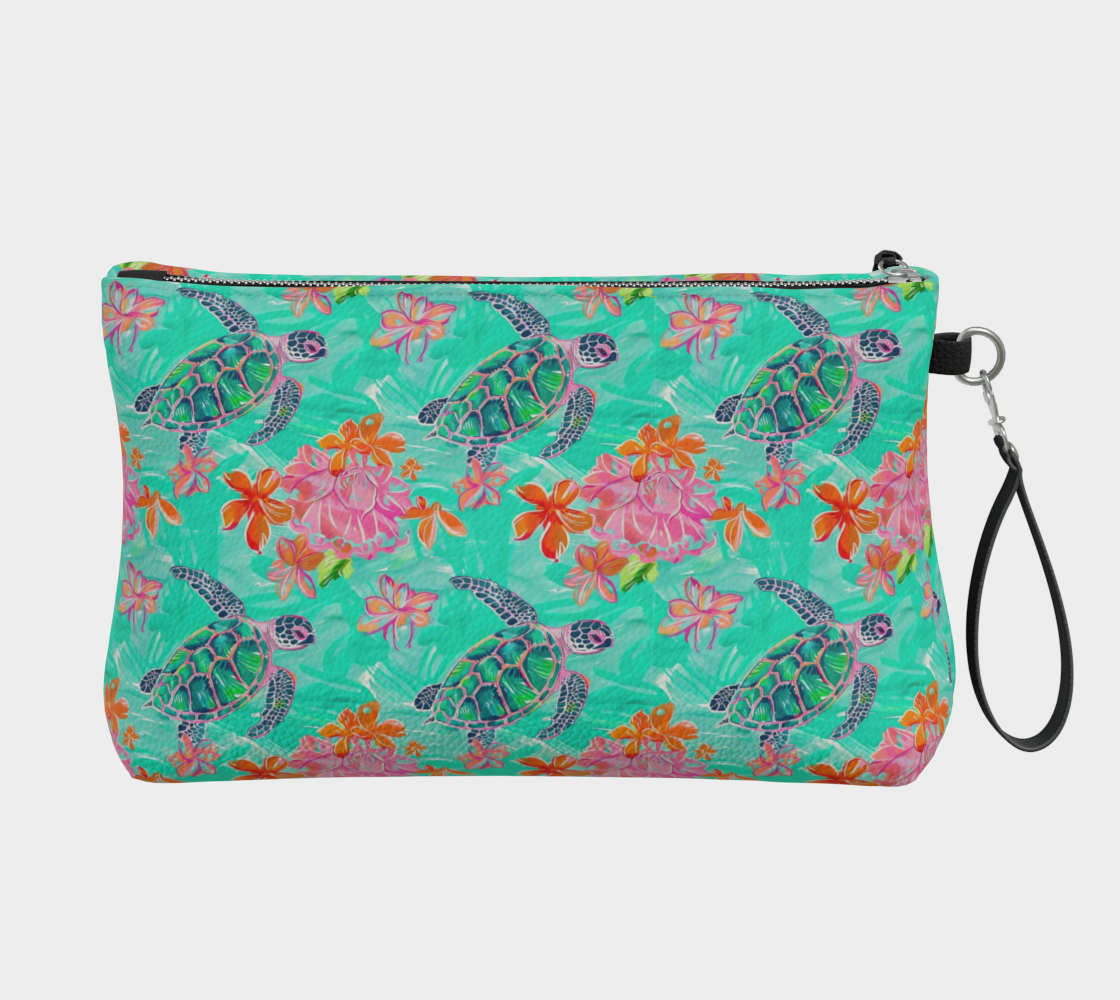 Turtles and Flowers Vegan Leather Make Up Bag