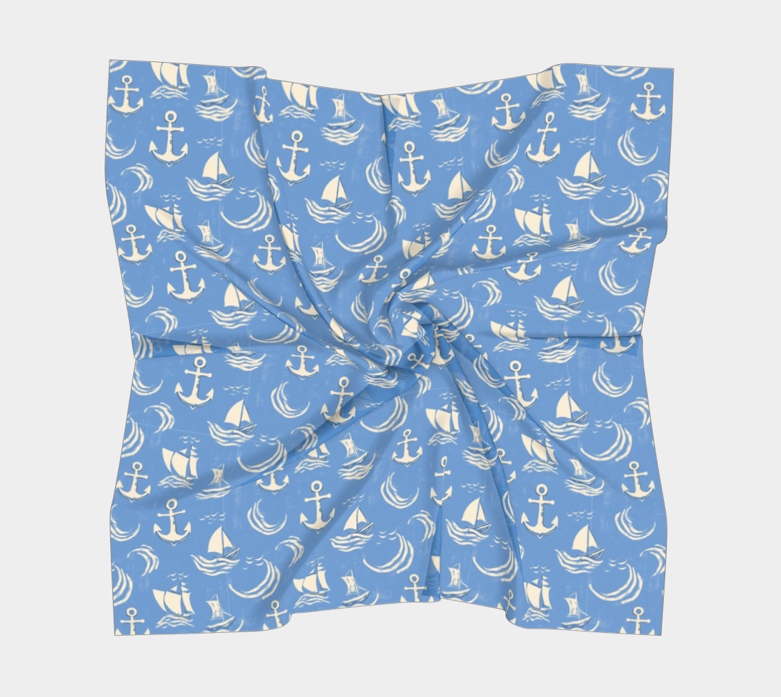 Blue Water with Cream Nautical Elements Square Scarf