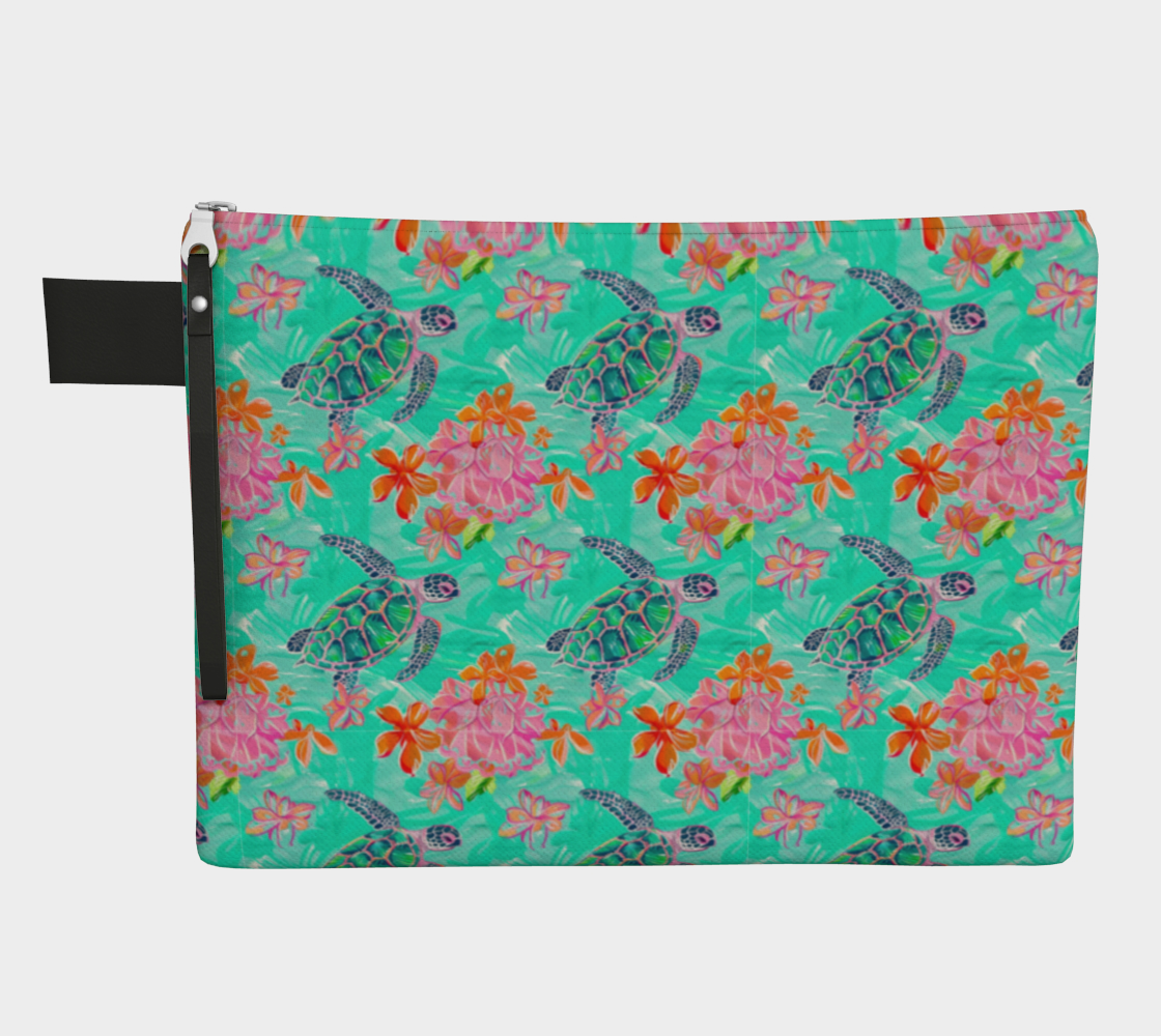 Turtles and Flowers Vegan Leather Make Up Bag