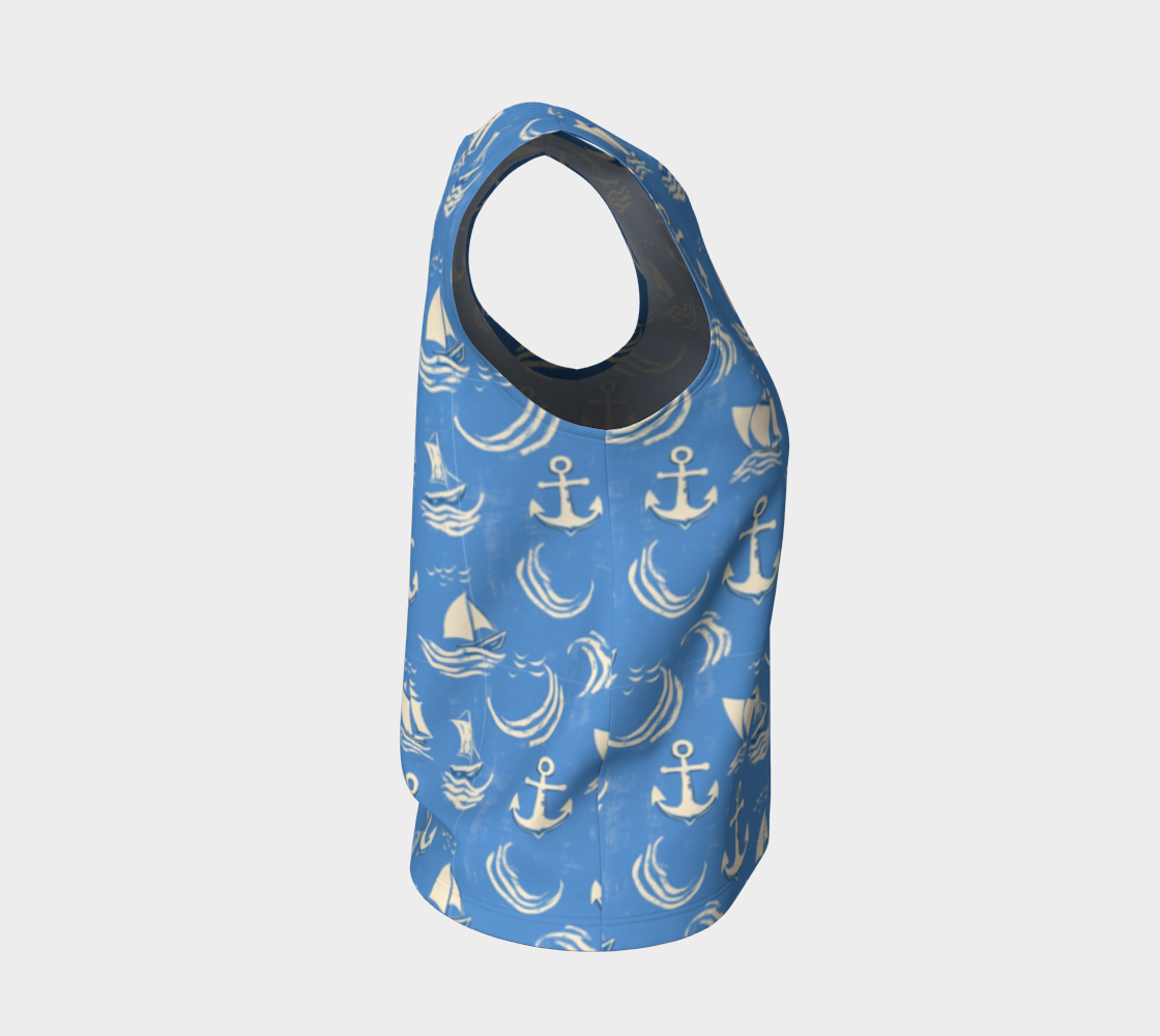 Blue Water with Cream Nautical Elements Loose Tank Top