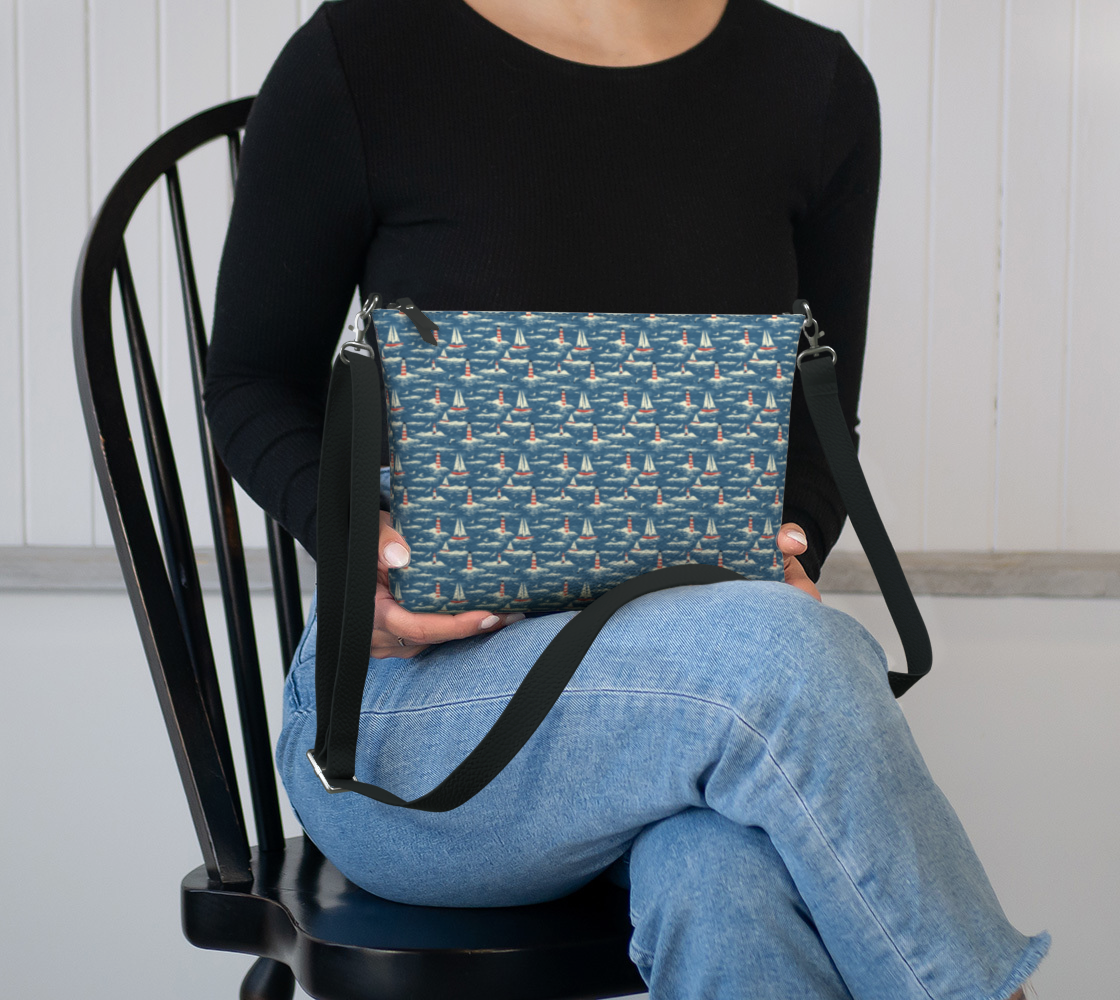 Blue, White, Red Sailboat Vegan Leather Crossbody Purse