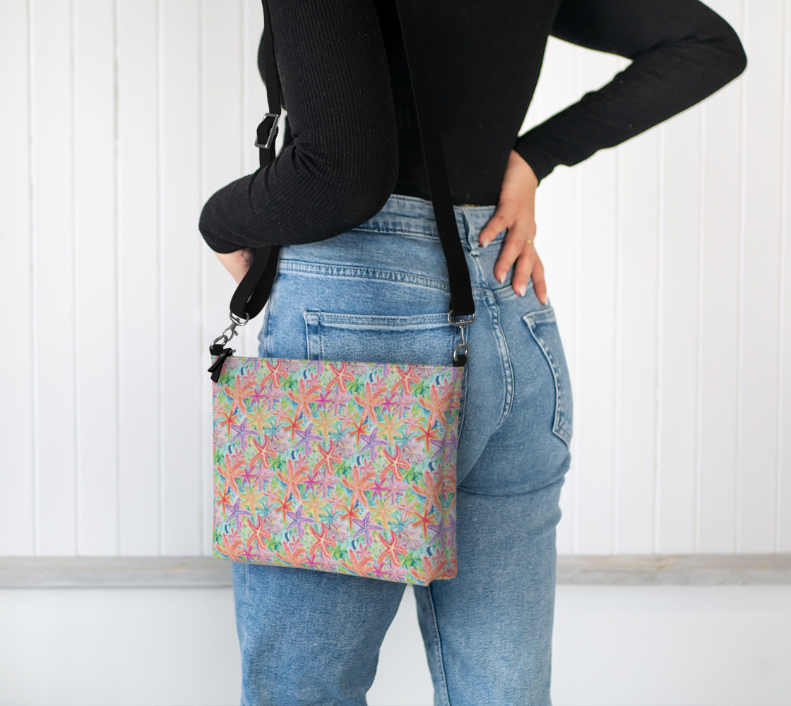 Multi Colored Starfish Vegan Leather Crossbody Purse