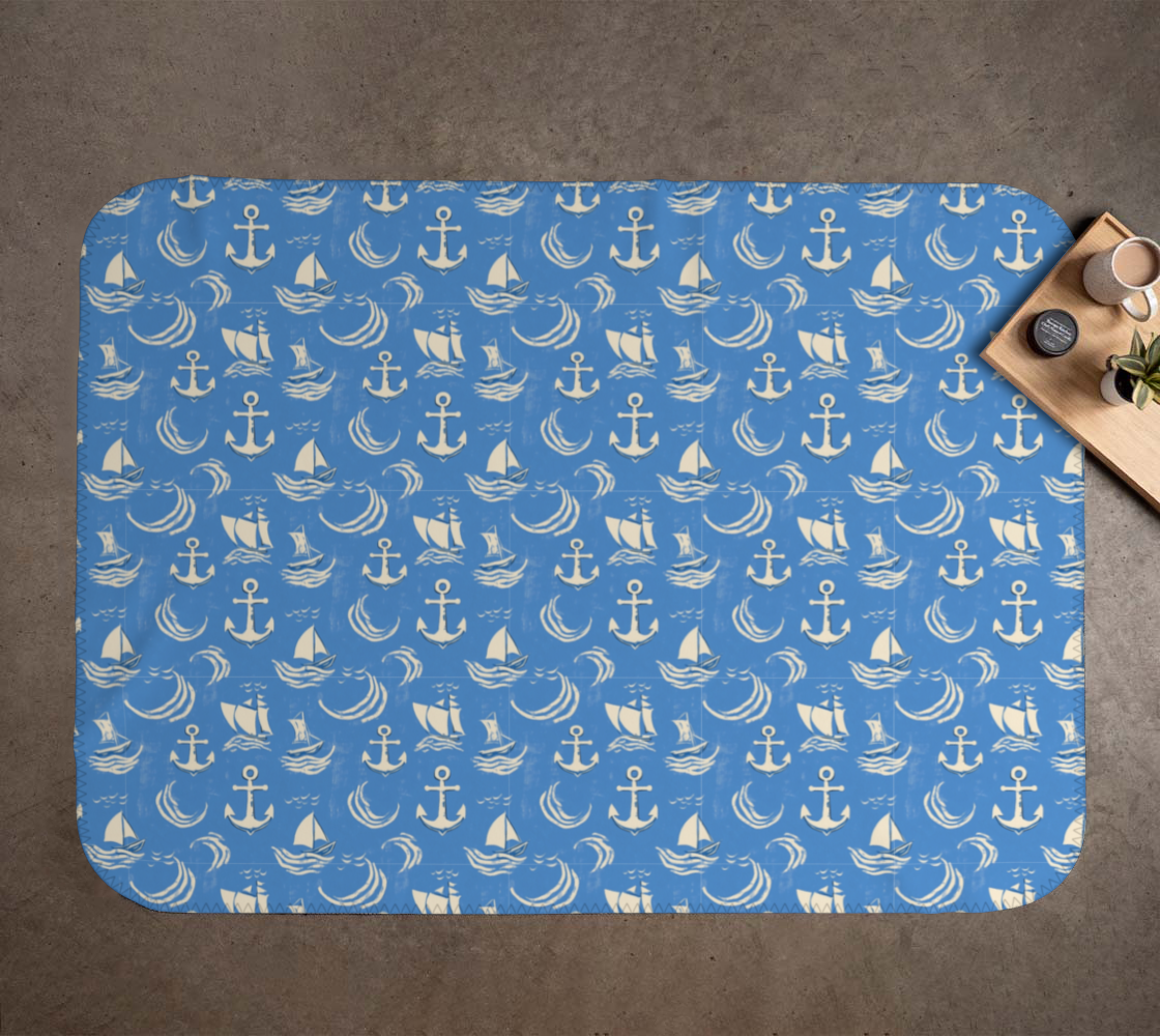 Blue Water with Cream Nautical Elements Blanket