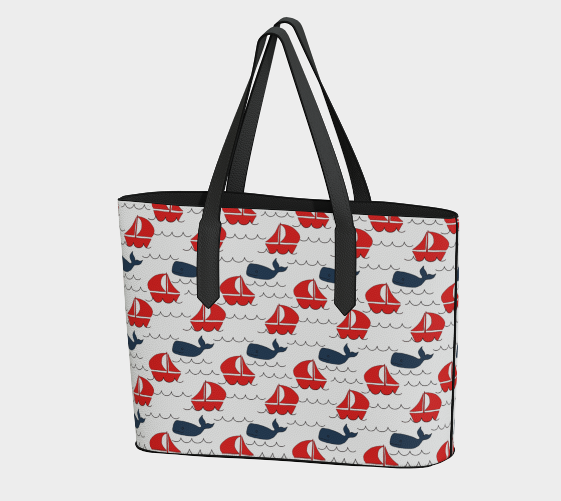 Boat, Whale and Water Leather Tote Bag