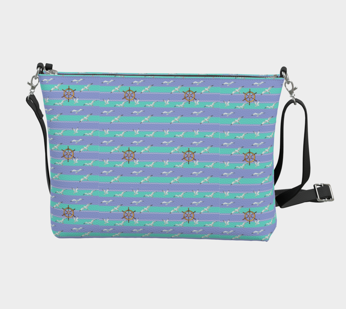 Blue/Lavender Stripes Vegan Leather Crossbody Purse