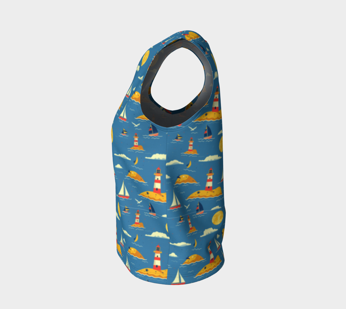 Blue Bag with Lighthouse and Sun on Land Loose Tank Top