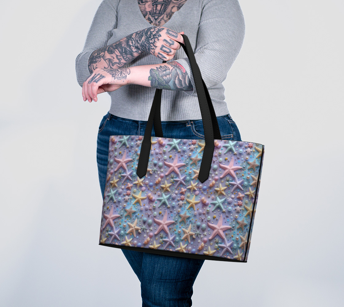 Lilac Starfish Vegan Leather Tote Bag 598