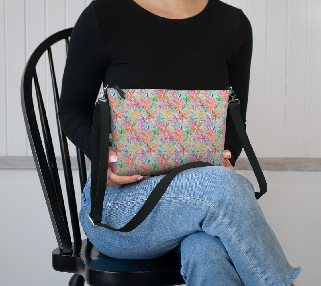 Multi Colored Starfish Vegan Leather Crossbody Purse