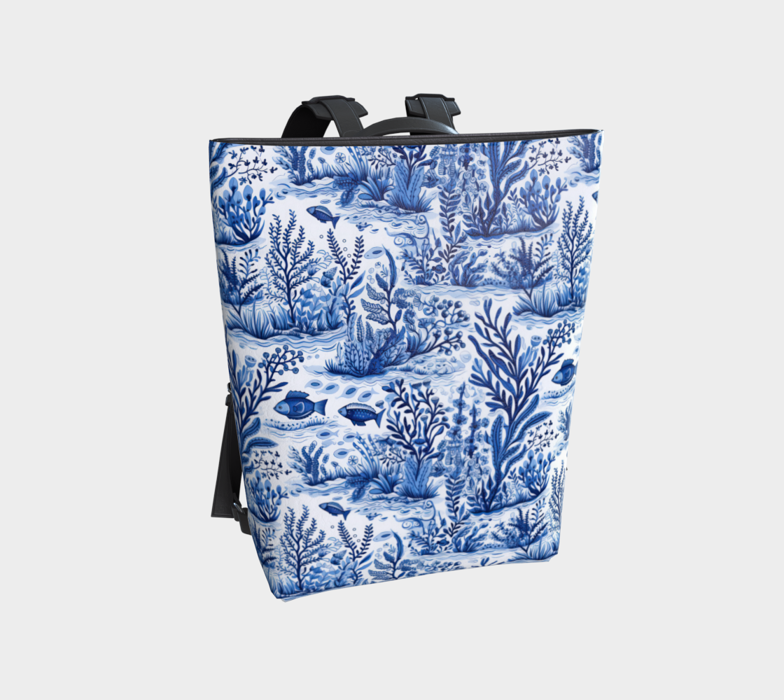 Blue Toile Faux Leather Backpack