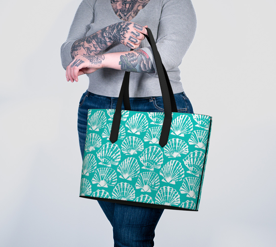 Teal Shell Vegan Leather Tote Bag