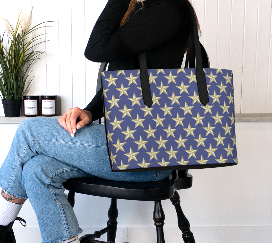 Gold Star on Blue Vegan Leather Tote