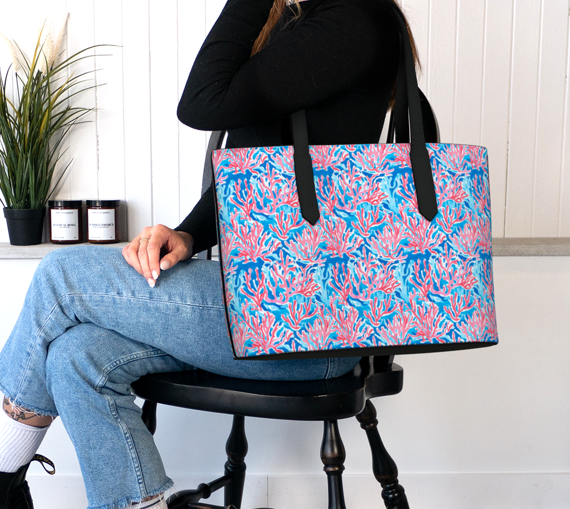 Sea Coral Vegan Leather Tote Bag