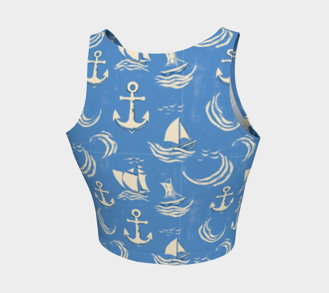 Blue Water with Cream Nautical Elements Athletic Crop Top