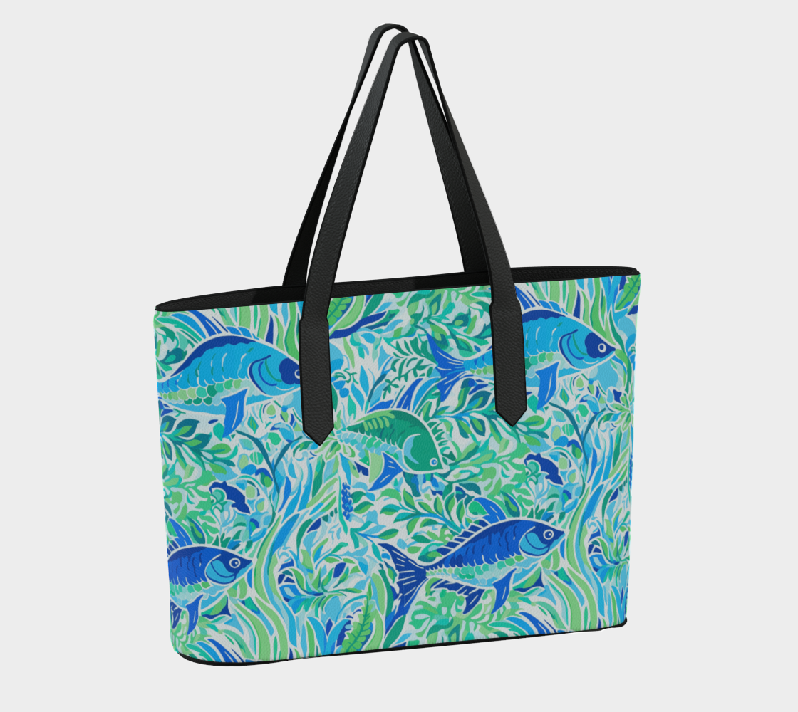 336 blue fish vegan leather tote bag